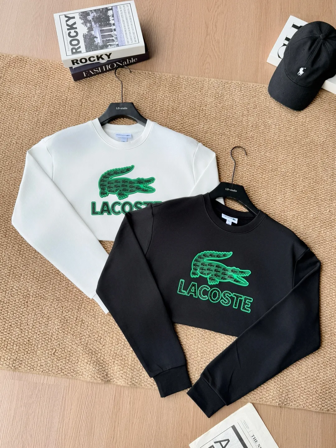 High Quality LACOSTE. 2026 Autumn New Product Counter Same Style Printed Cotton Round Neck Sweater 360g Pure Cotton Terry M.L.XL 2XL LA-3091